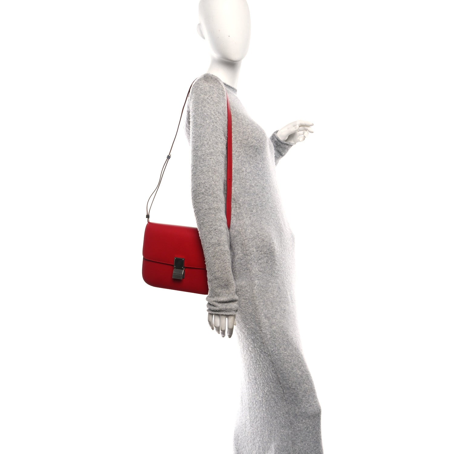 Celine Box Calfskin Medium Classic Box Flap Bag Red 2 of 10
