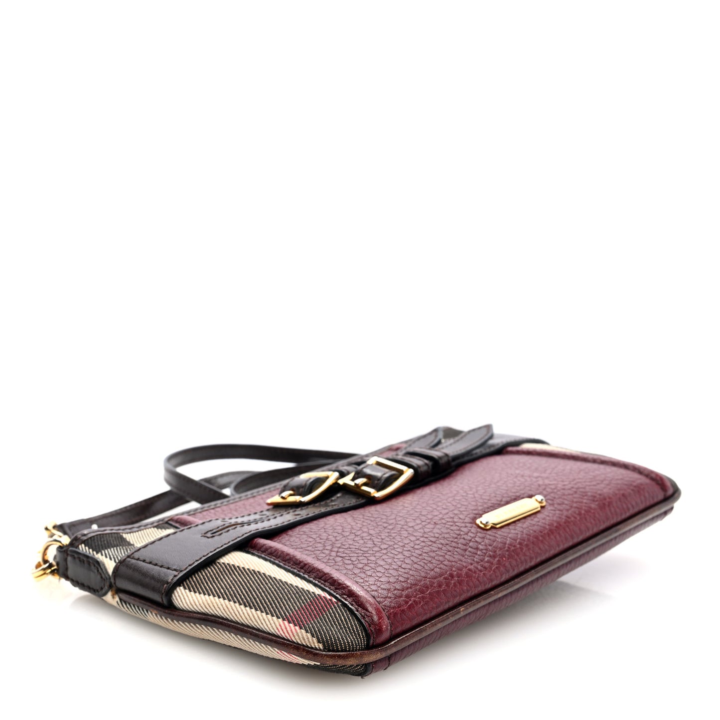 House Check Bridle Calfskin Peyton Crossbody Burgundy