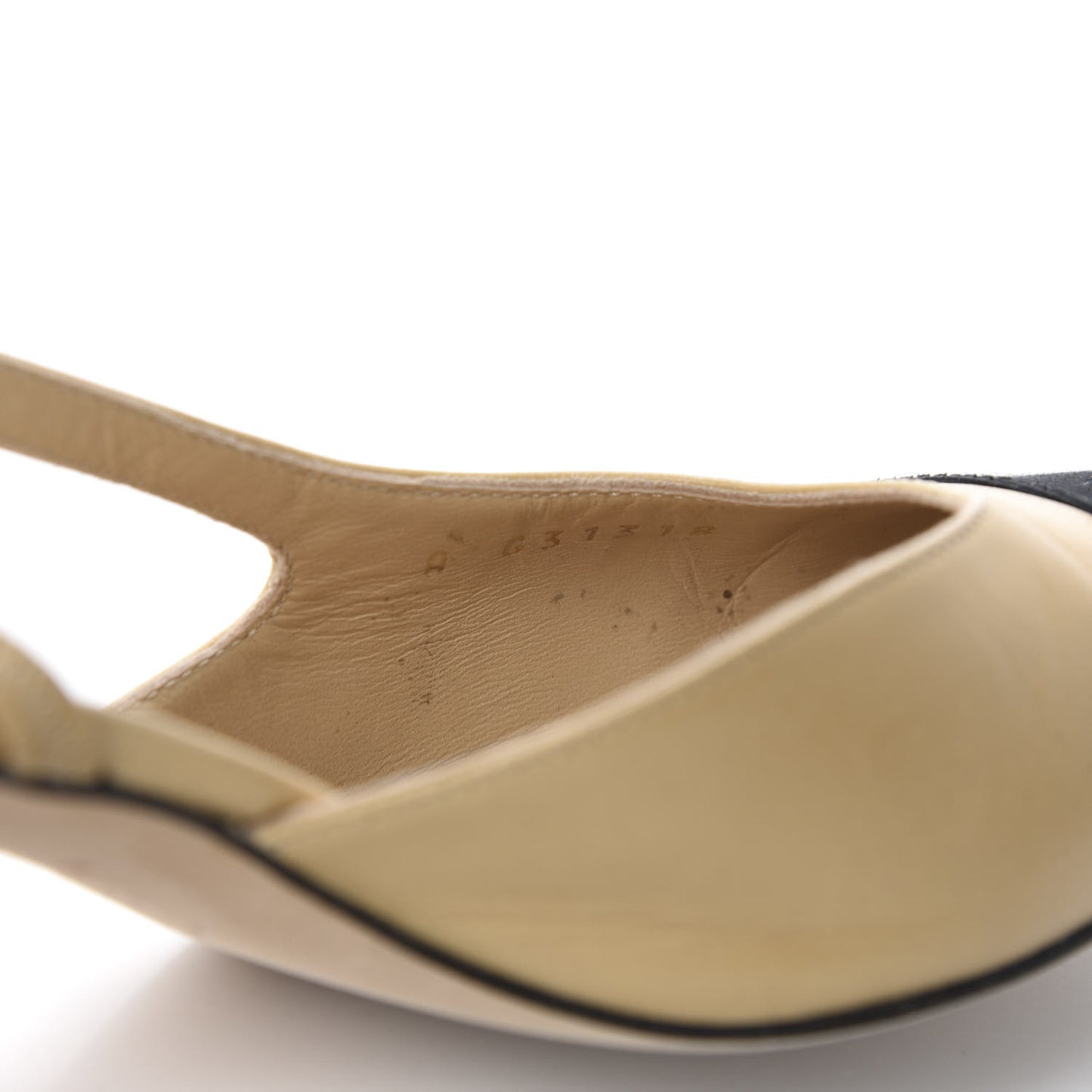 Goatskin Grosgrain Cap Toe CC Slingback Pumps 37 Beige Black