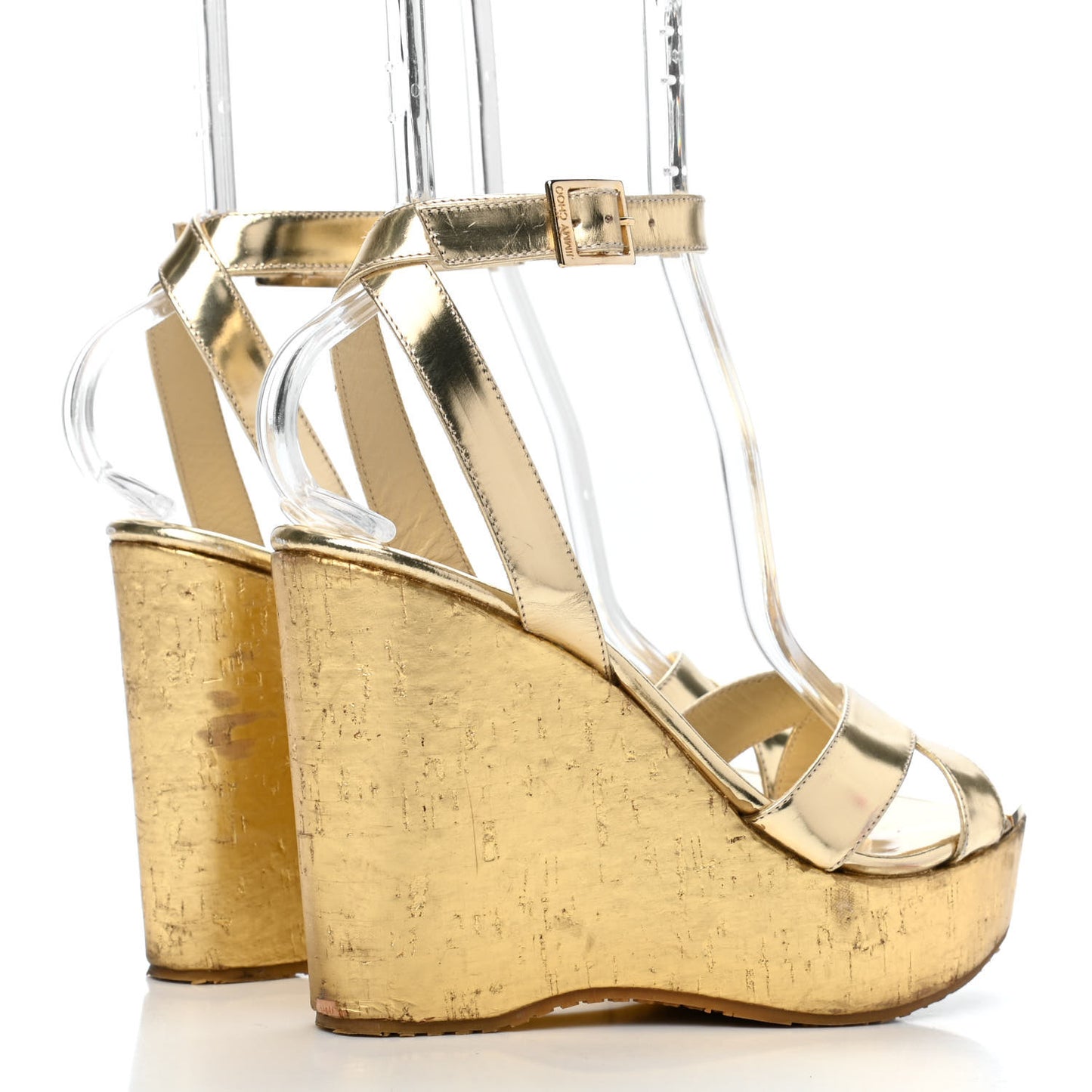Metallic Calfskin Cork Papyrus Wedge Sandal 38 Gold