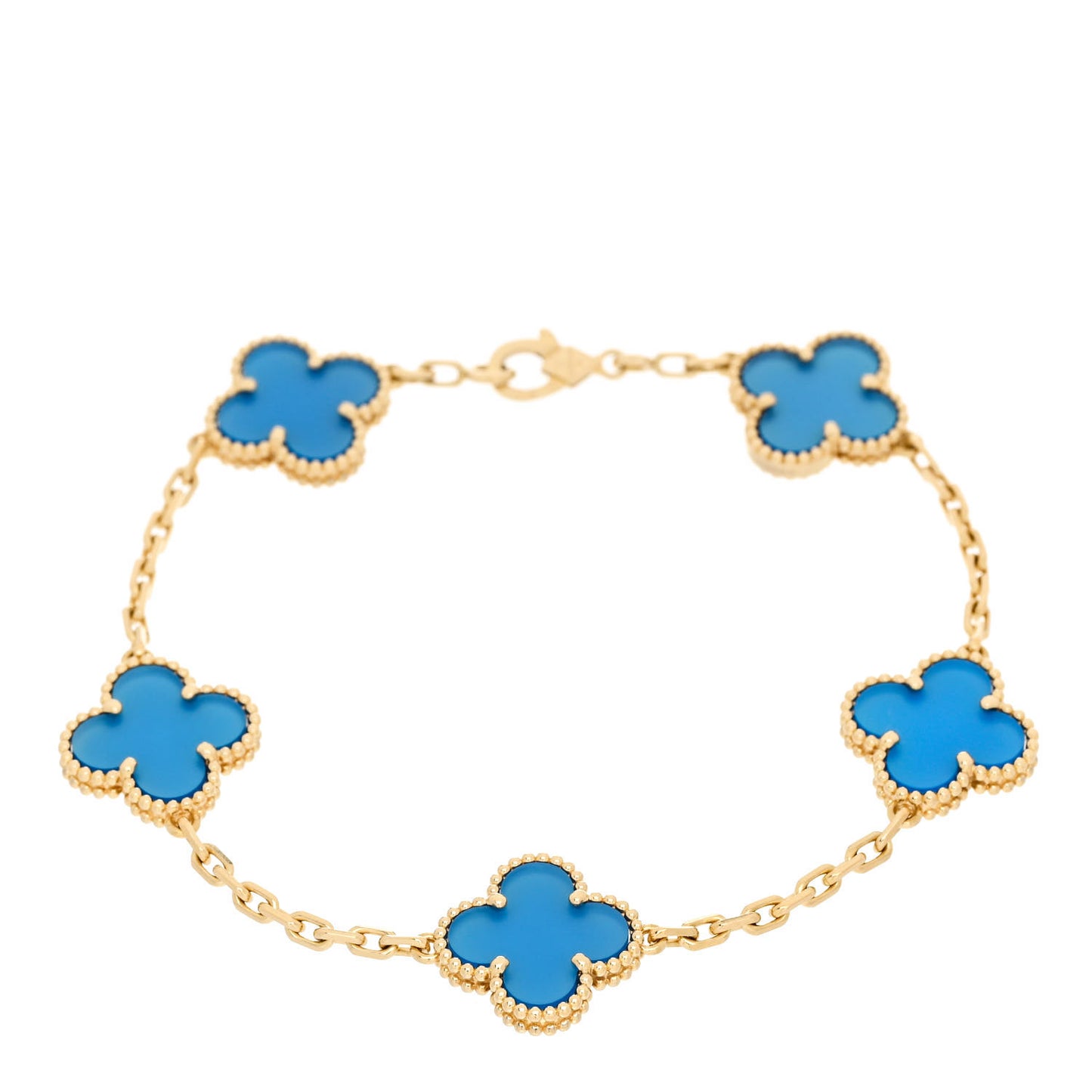 18K Yellow Gold Blue Agate 5 Motifs Vintage Alhambra Bracelet