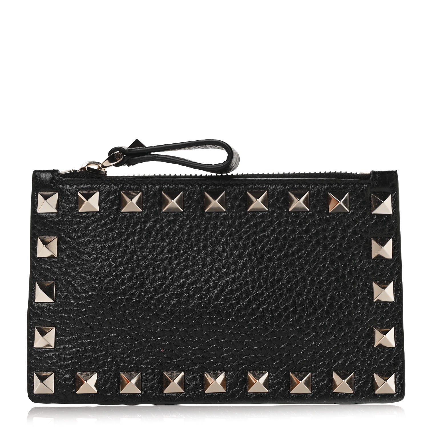 Valentino Garavani Pebbled Calfskin Rockstud Coin Case Card Holder Black 1 of 9