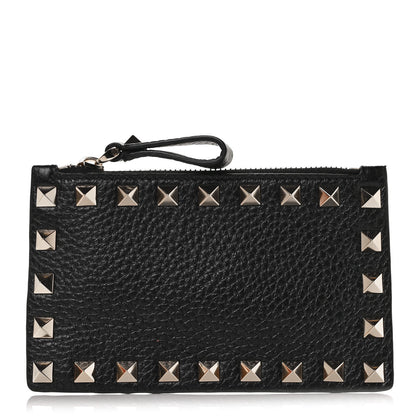 Valentino Garavani Pebbled Calfskin Rockstud Coin Case Card Holder Black 1 of 9