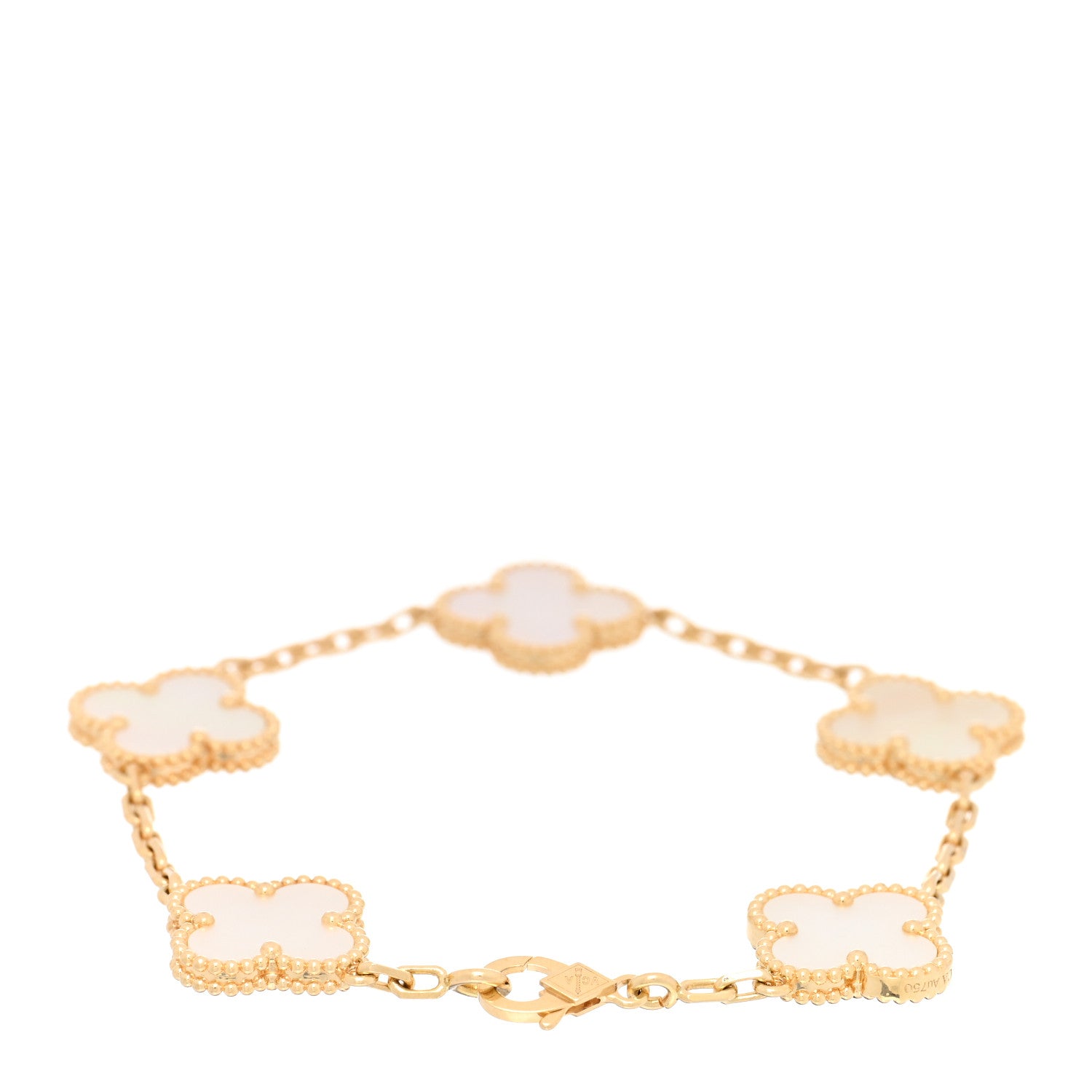 Van Cleef & Arpels 18K Yellow Gold Mother of Pearl 5 Motifs Vintage Alhambra Bracelet 2 of 3
