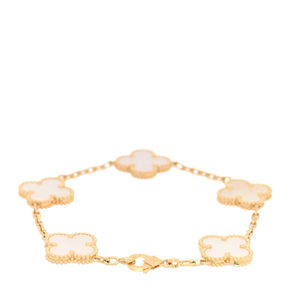 Van Cleef & Arpels 18K Yellow Gold Mother of Pearl 5 Motifs Vintage Alhambra Bracelet 2 of 3