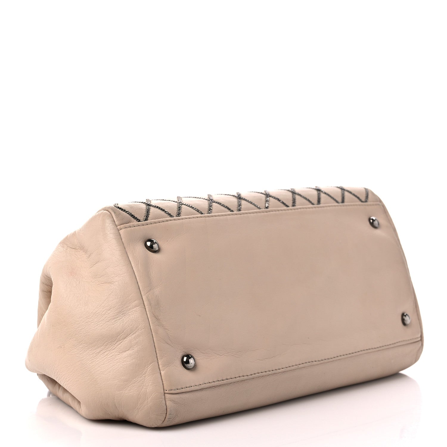 Chanel Lambskin Chain Stitch Shoulder Bag Beige 4 of 19