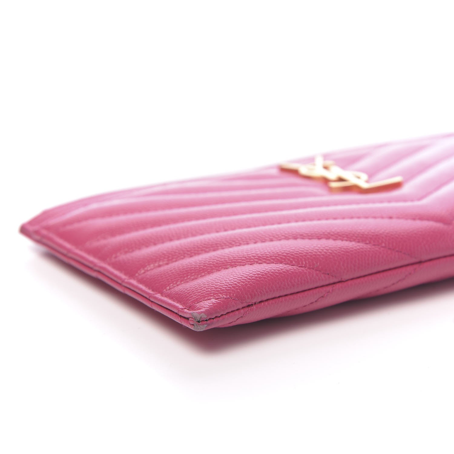 Saint Laurent Grain De Poudre Chevron Monogram Bill Pouch Bright Pink 5 of 9