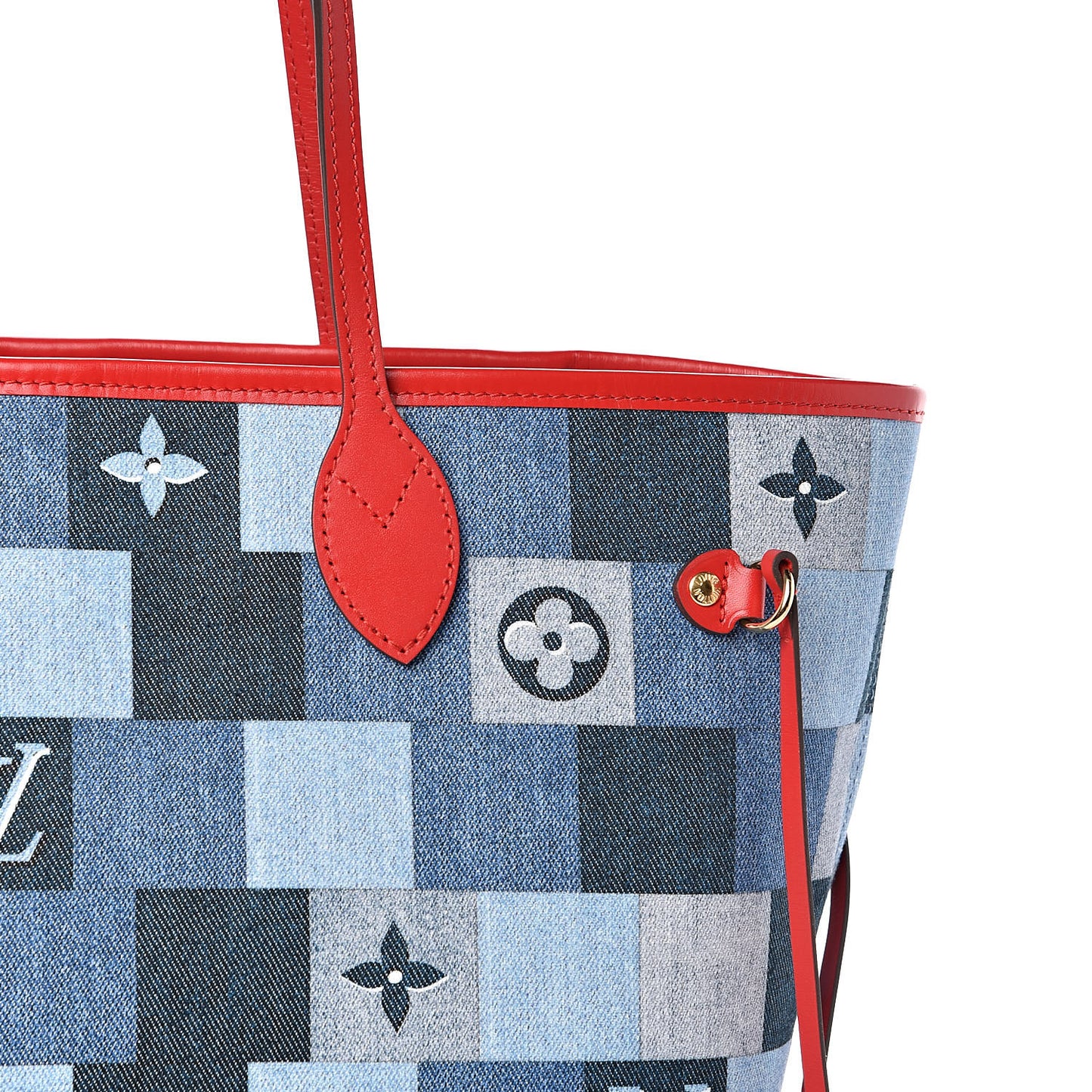 Denim Damier Monogram Patchwork Neverfull Blue Rouge