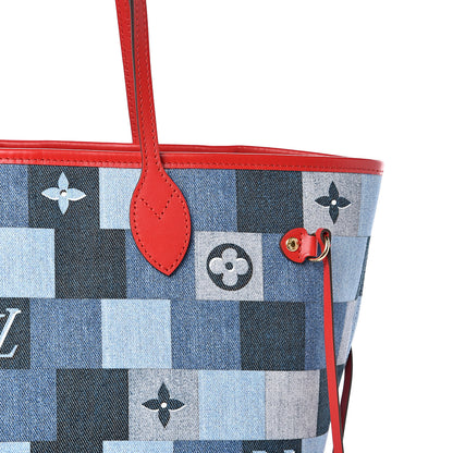 Louis Vuitton Denim Damier Monogram Patchwork Neverfull Blue Rouge 10 of 10