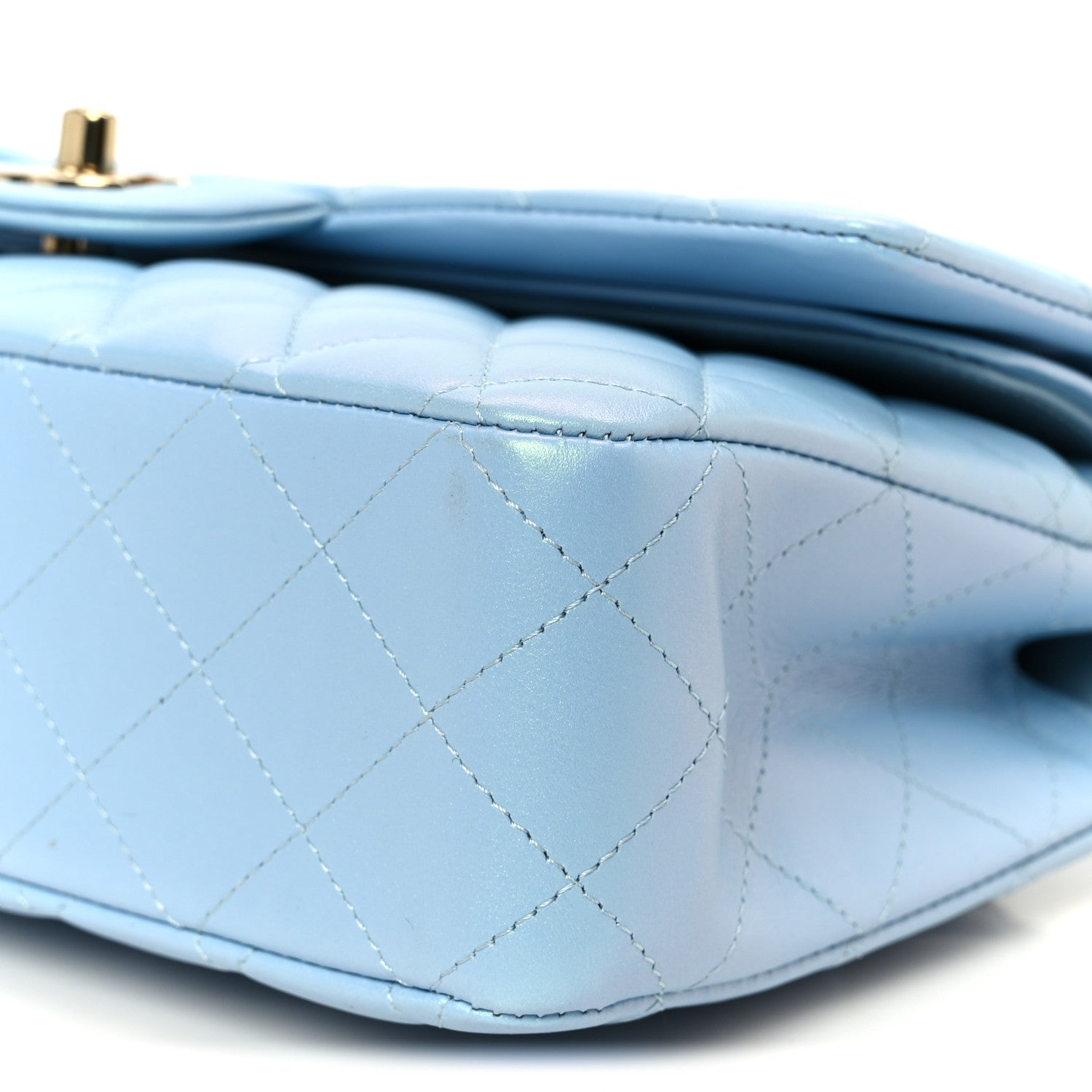 Chanel Iridescent Lambskin Quilted Medium Double Flap Light Blue 11 of 12