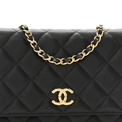 Chanel Caviar Quilted Textured CC Wallet On Chain WOC Black 10 of 14