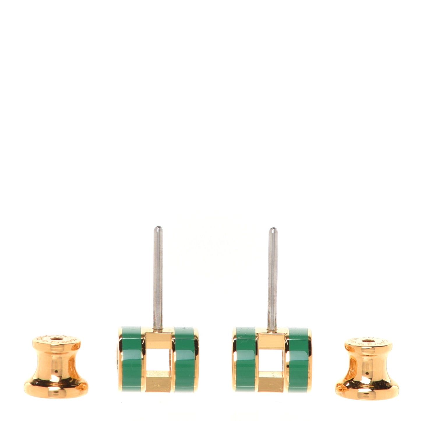 Gold Lacquered Mini Pop H Earrings Malachite