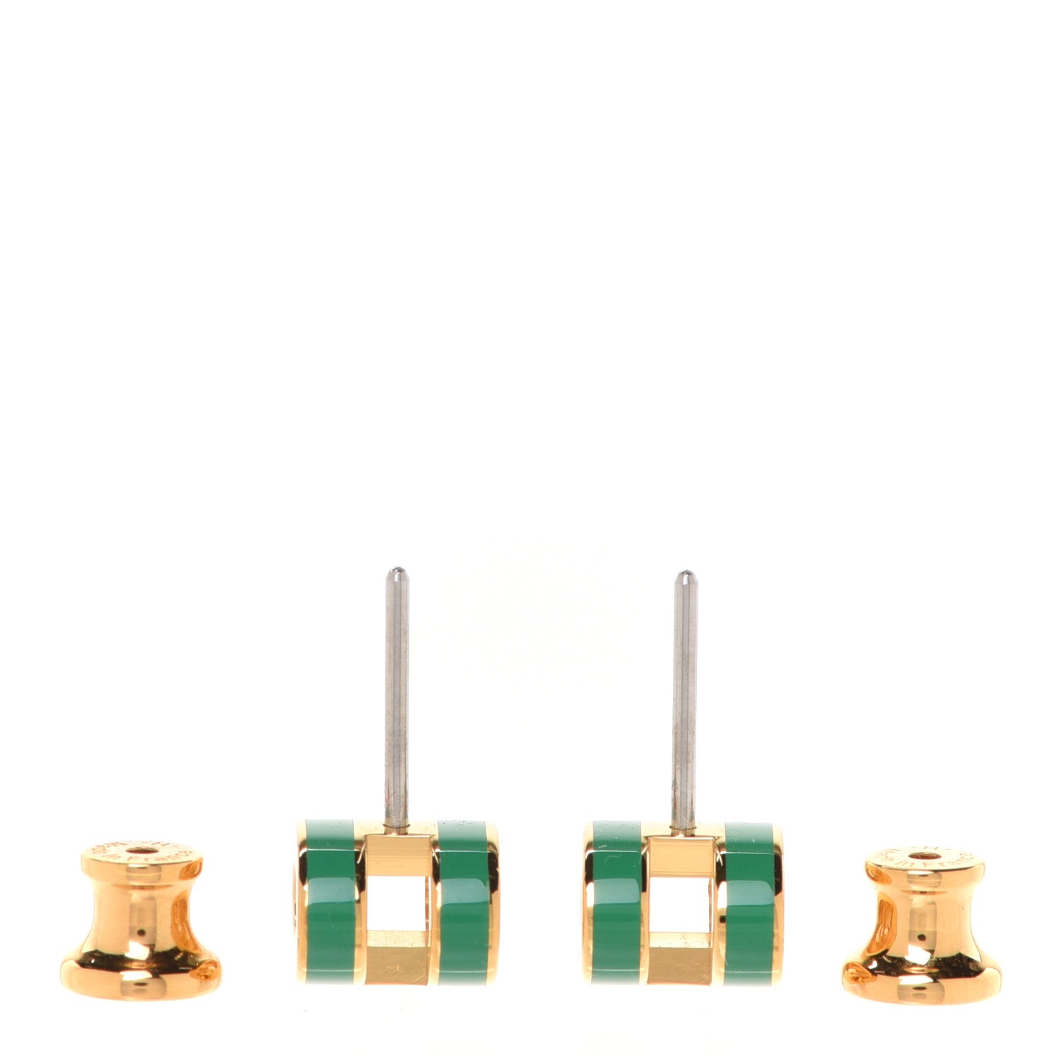 Hermes Gold Lacquered Mini Pop H Earrings Malachite 3 of 6