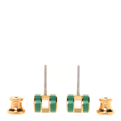 Hermes Gold Lacquered Mini Pop H Earrings Malachite 3 of 6