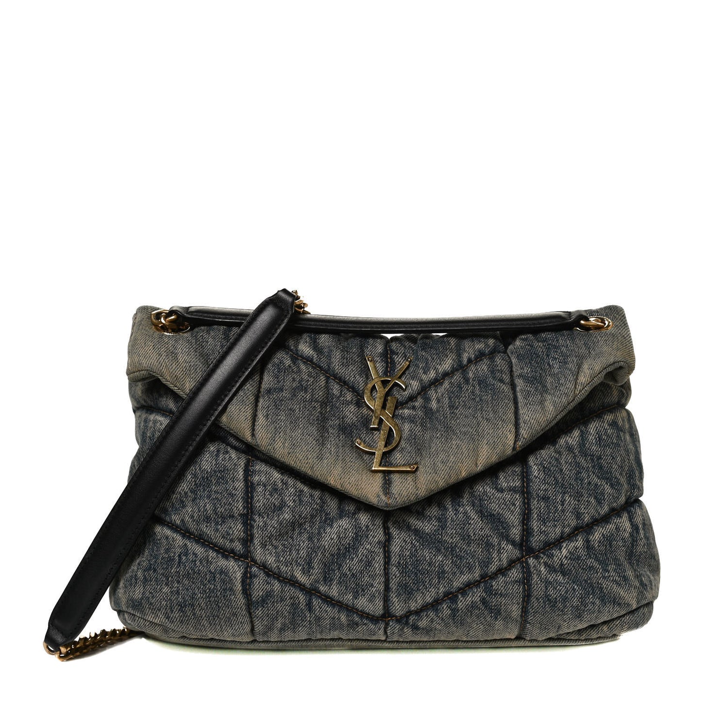 Denim Quilted Small Loulou Puffer Monogram Chain Satchel Rodeo Blue