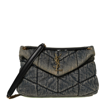 Saint Laurent Denim Quilted Small Loulou Puffer Monogram Chain Satchel Rodeo Blue 1 of 9
