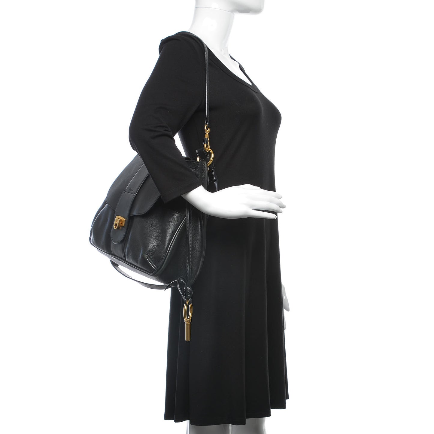 Grained Lambskin Calfskin Medium Lexa Shoulder Bag Black