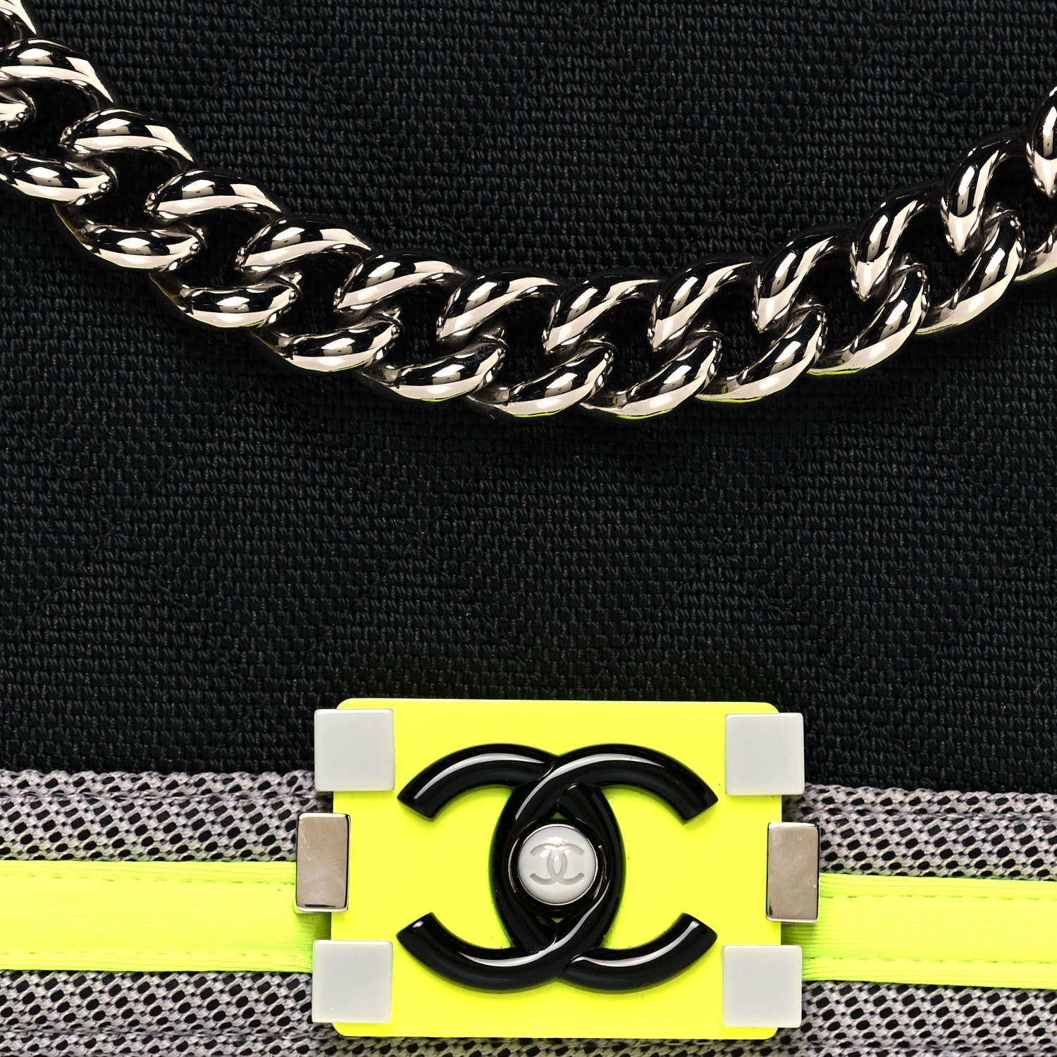 Chanel Canvas Quilted Medium Fluo Boy Flap Black Grey Yellow 7 of 12