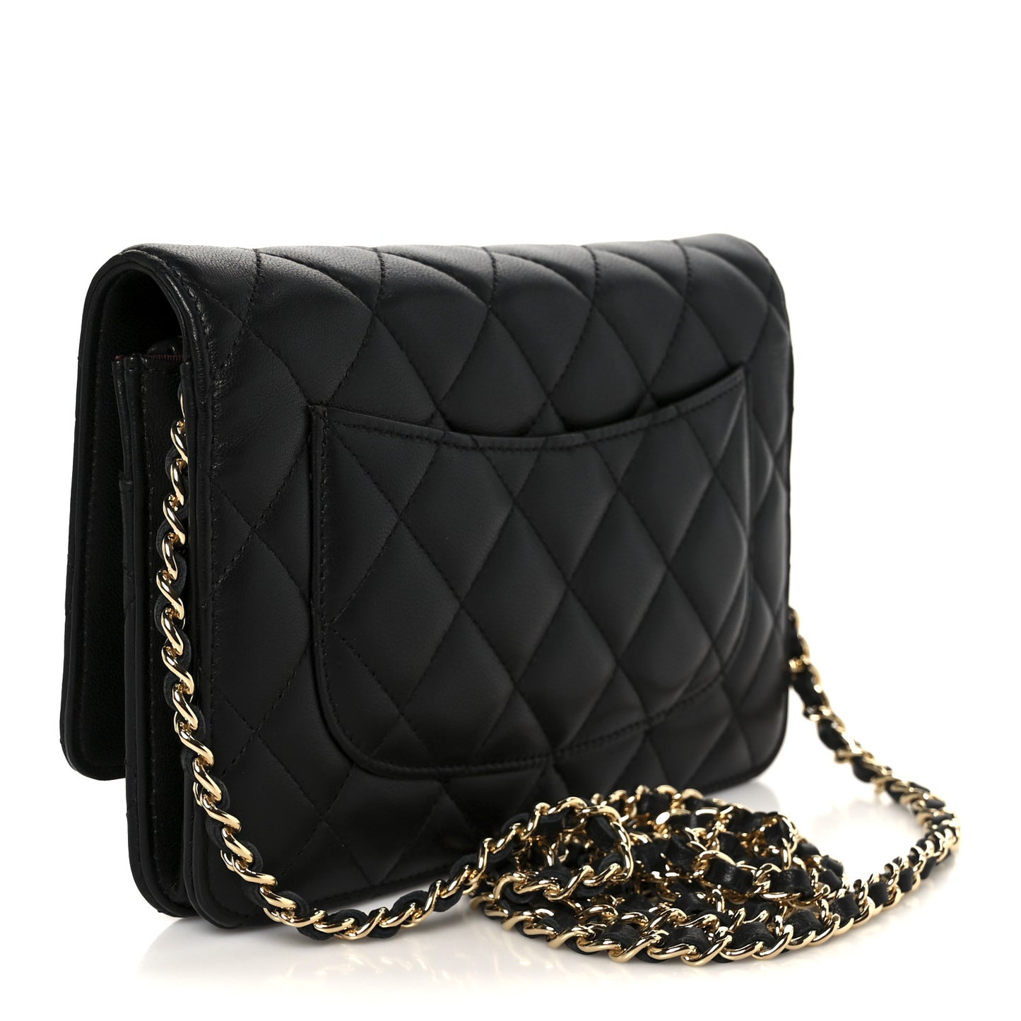 Lambskin Quilted Wallet On Chain WOC Black