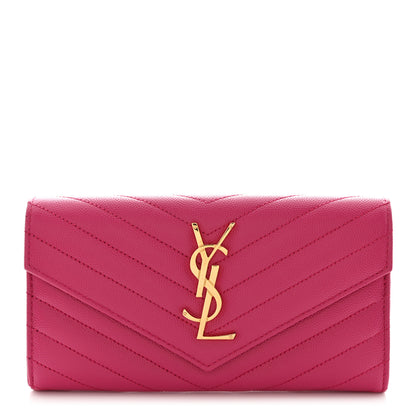 Saint Laurent Grain De Poudre Matelasse Chevron Monogram Flap Wallet Fuxia 1 of 11