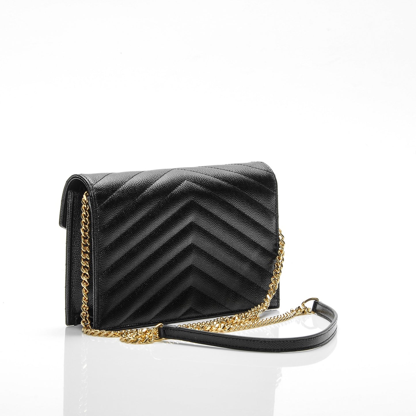 Grain De Poudre Matelasse Chevron Monogram Chain Wallet Black