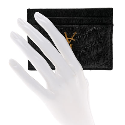 Saint Laurent Grain De Poudre Matelasse Chevron Monogram Credit Card Case Black 2 of 7