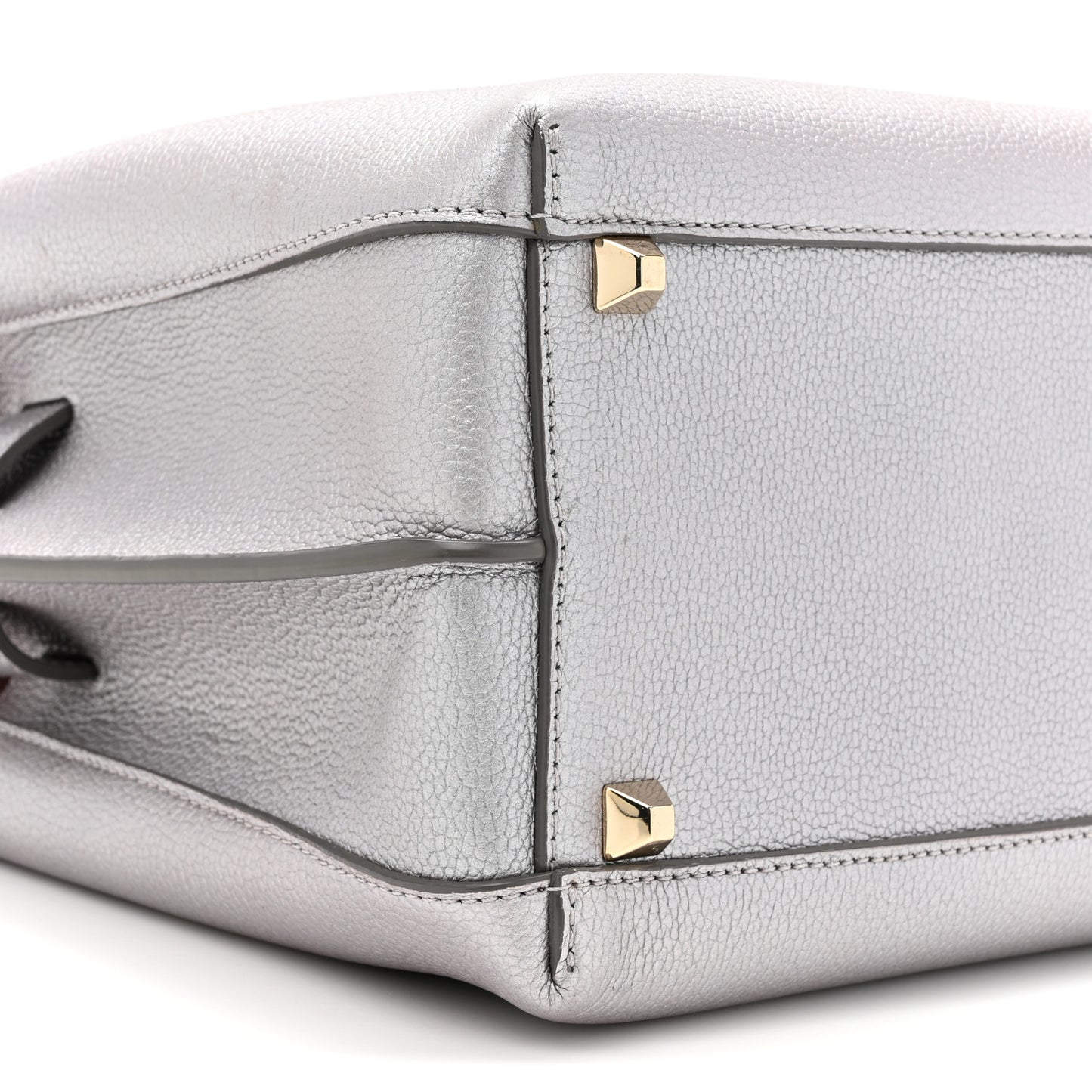 Metallic Grained Calfskin Medium Milla Tote Spike Silver