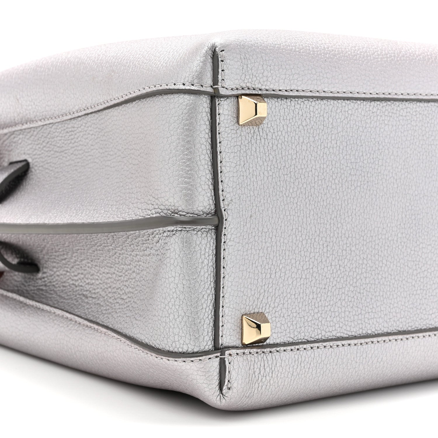 MCM Metallic Grained Calfskin Medium Milla Tote Spike Silver 9 of 13