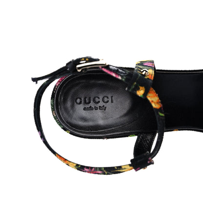 Gucci Canvas Flora High Heel Sandals 8.5 Black 6 of 8