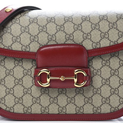 Gucci GG Supreme Monogram Azalea Calfskin Horsebit 1955 Shoulder Bag Beige Ebony New Cherry Red 9 of 13