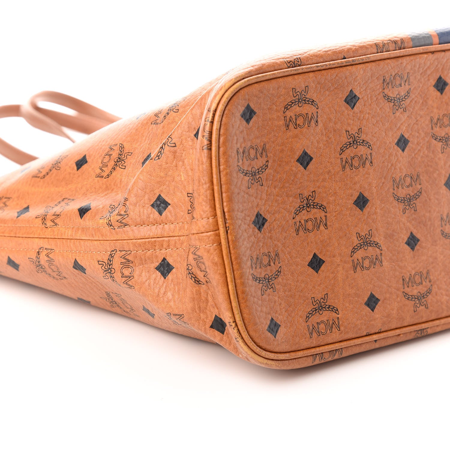 MCM Visetos Dog Bone Striped Shopper Tote Cognac 8 of 9