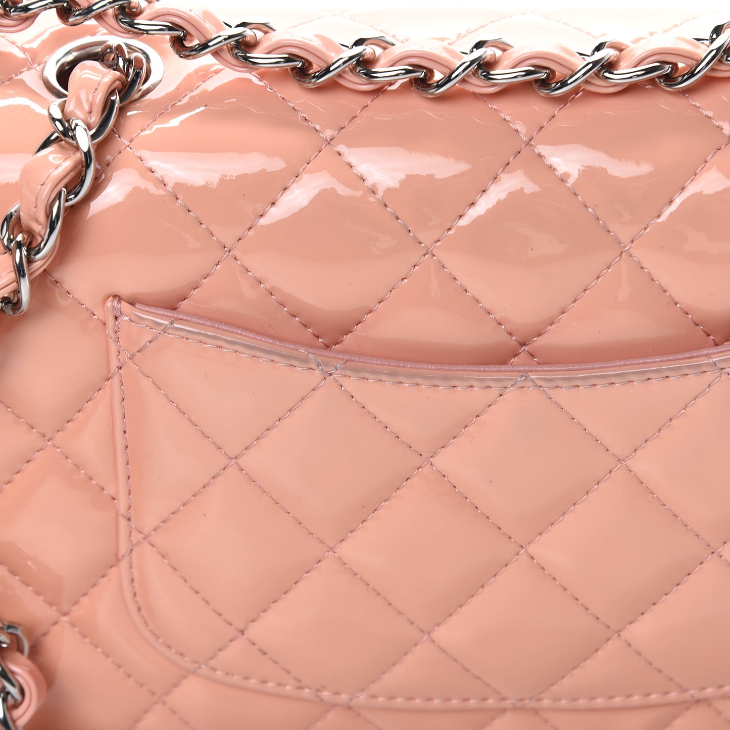 Patent Calfskin Quilted Mini Rectangular Flap Light Pink