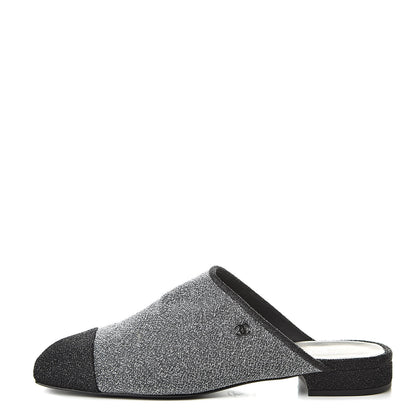 Chanel Fantasy Fabric Mules 38.5 Dark Silver Black 1 of 9