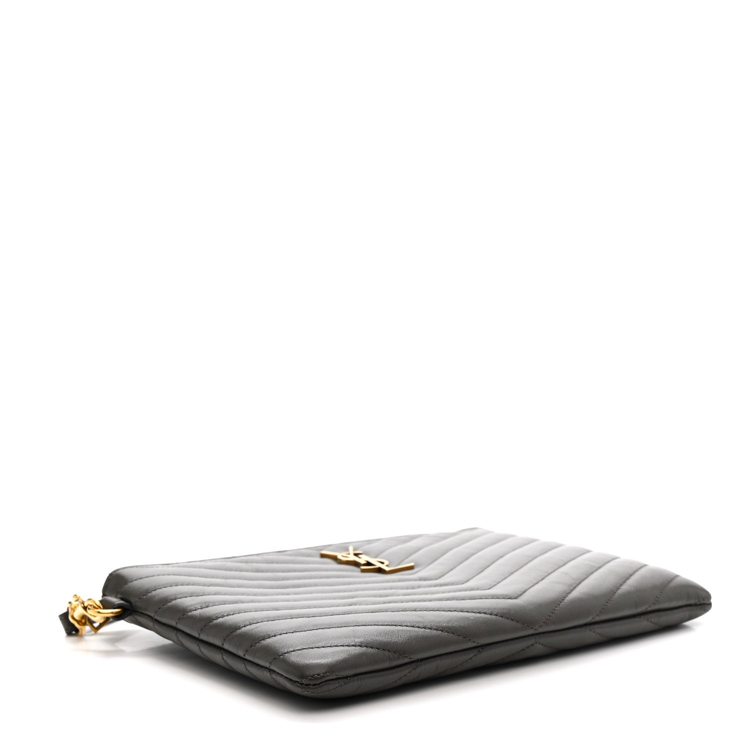 Saint Laurent Calfskin Matelasse Chevron Monogram A5 Wristlet Earth 4 of 10
