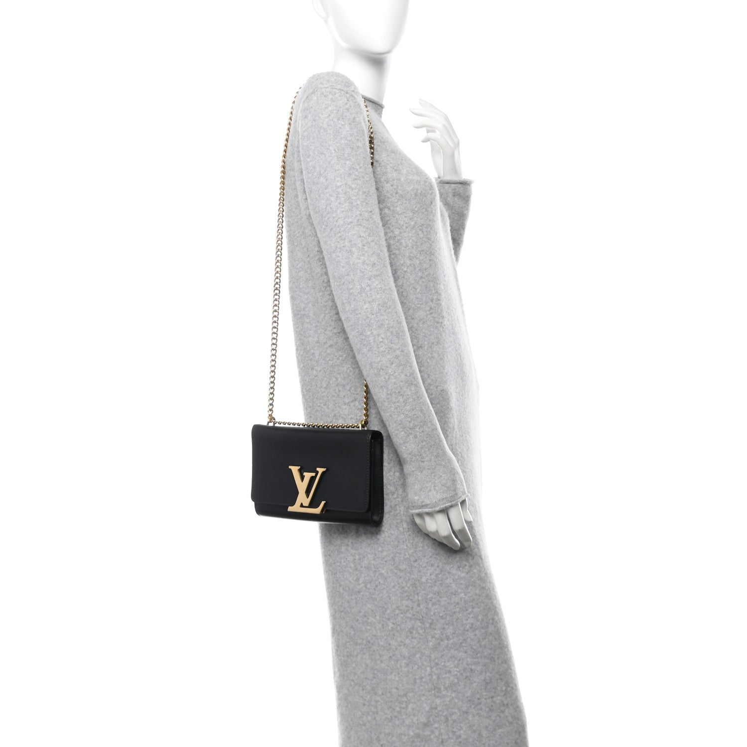 Louis Vuitton Calfskin Chain Louise MM Black 2 of 10