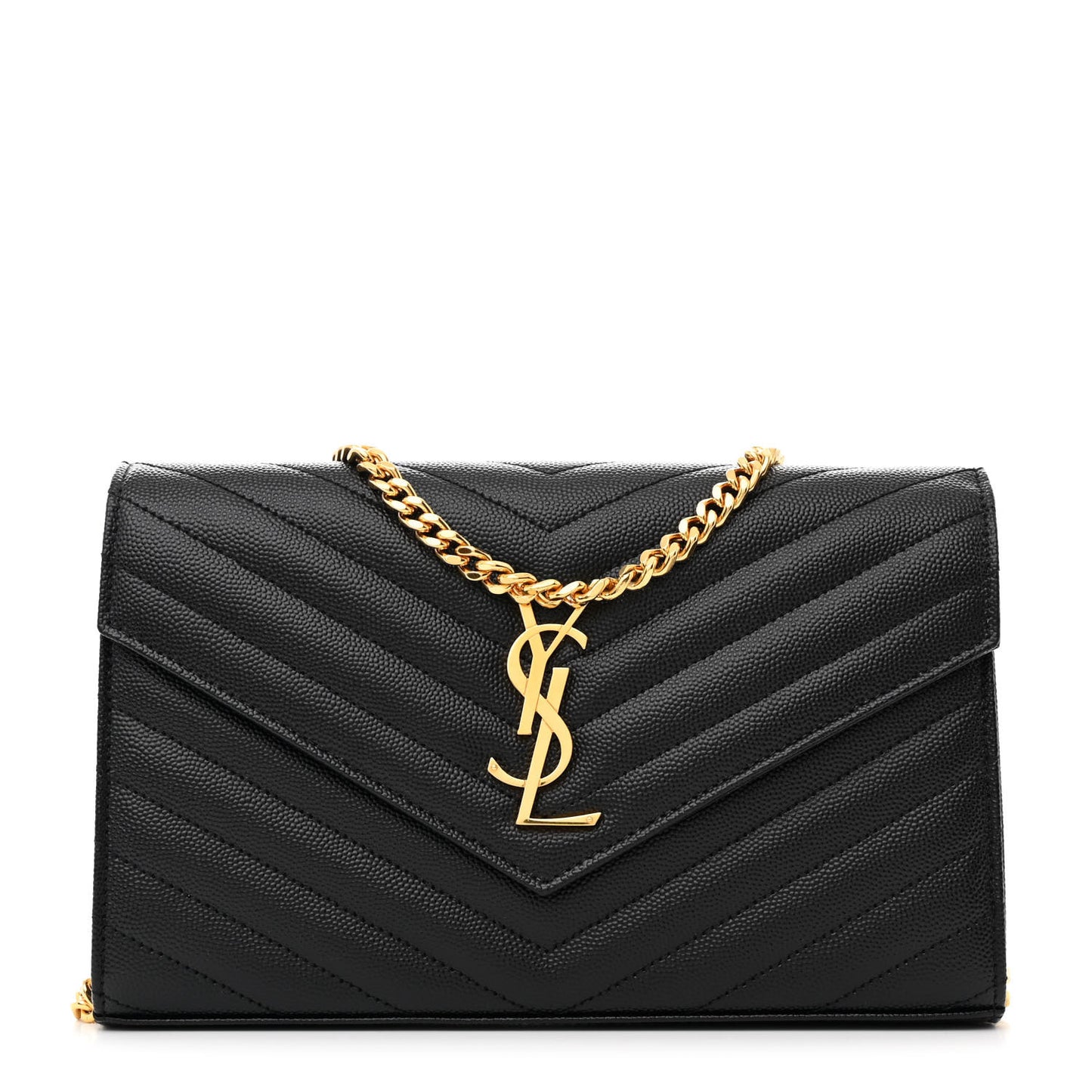 Grain De Poudre Matelasse Chevron Monogram Chain Wallet Black