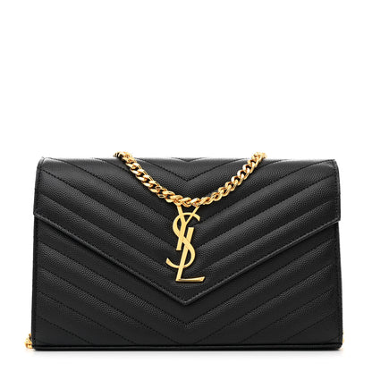 Saint Laurent Grain De Poudre Matelasse Chevron Monogram Chain Wallet Black 1 of 13