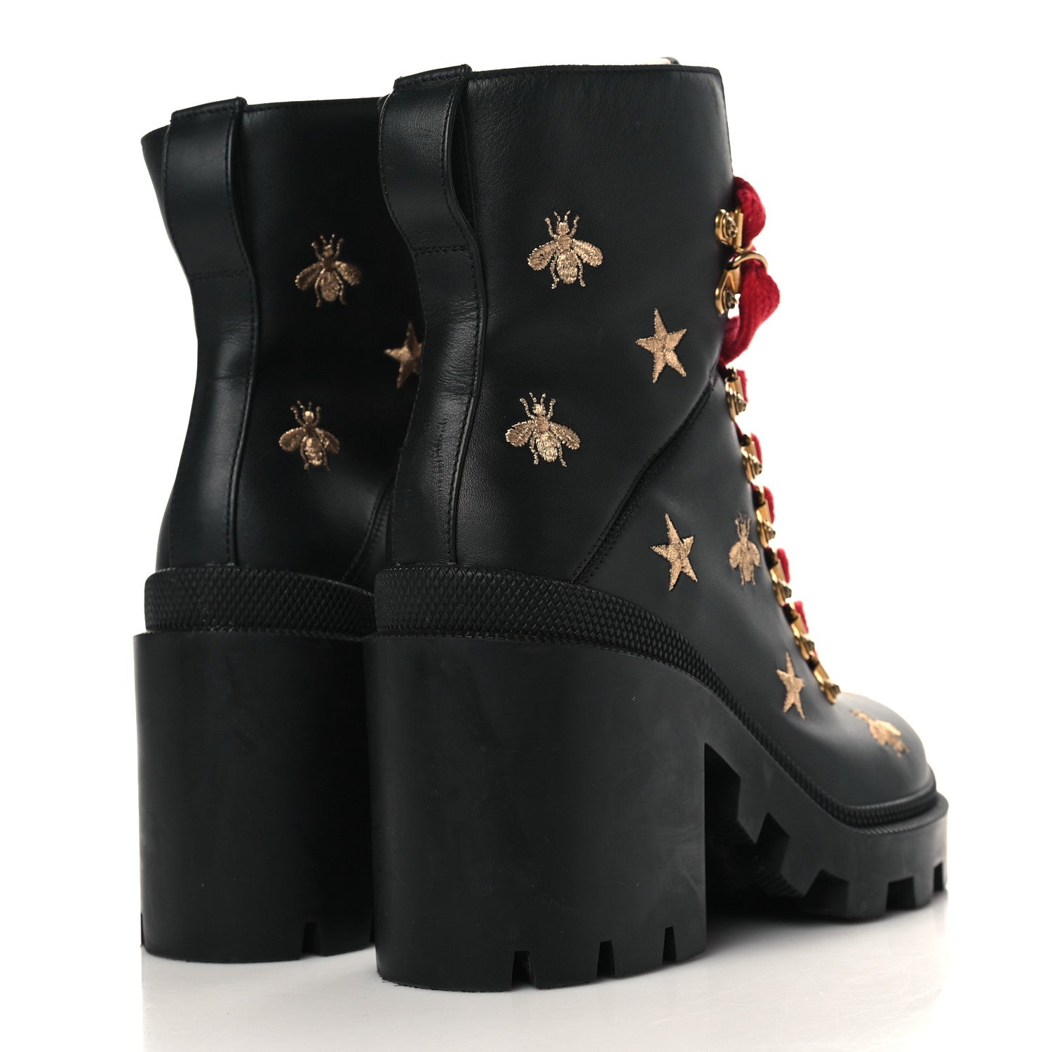 Gucci Calfskin Embroidered Lace Up Combat Ankle Boots 36 Black 7 of 19