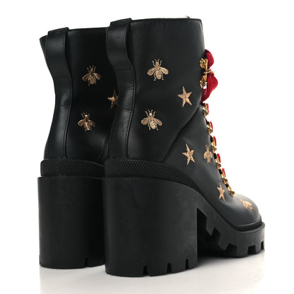 Gucci Calfskin Embroidered Lace Up Combat Ankle Boots 36 Black 7 of 19