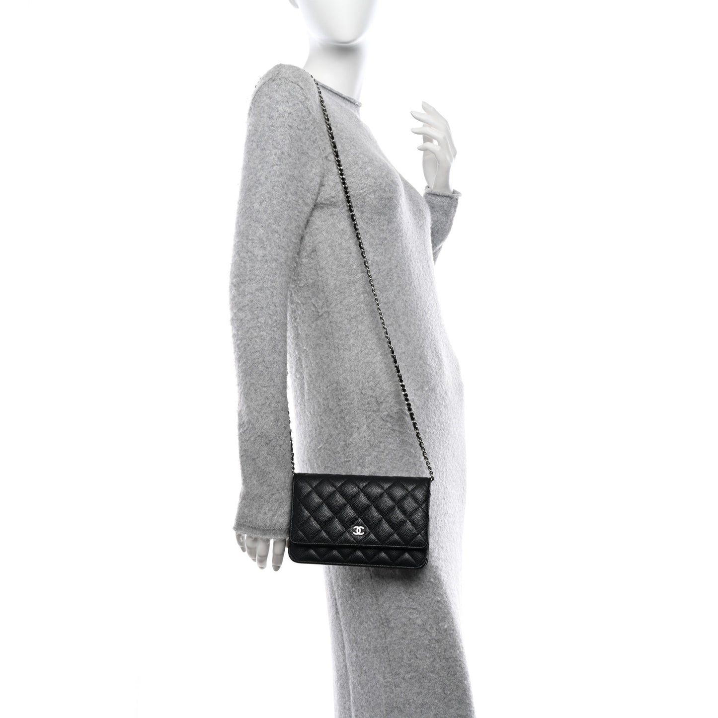 Caviar Quilted Wallet on Chain WOC Black