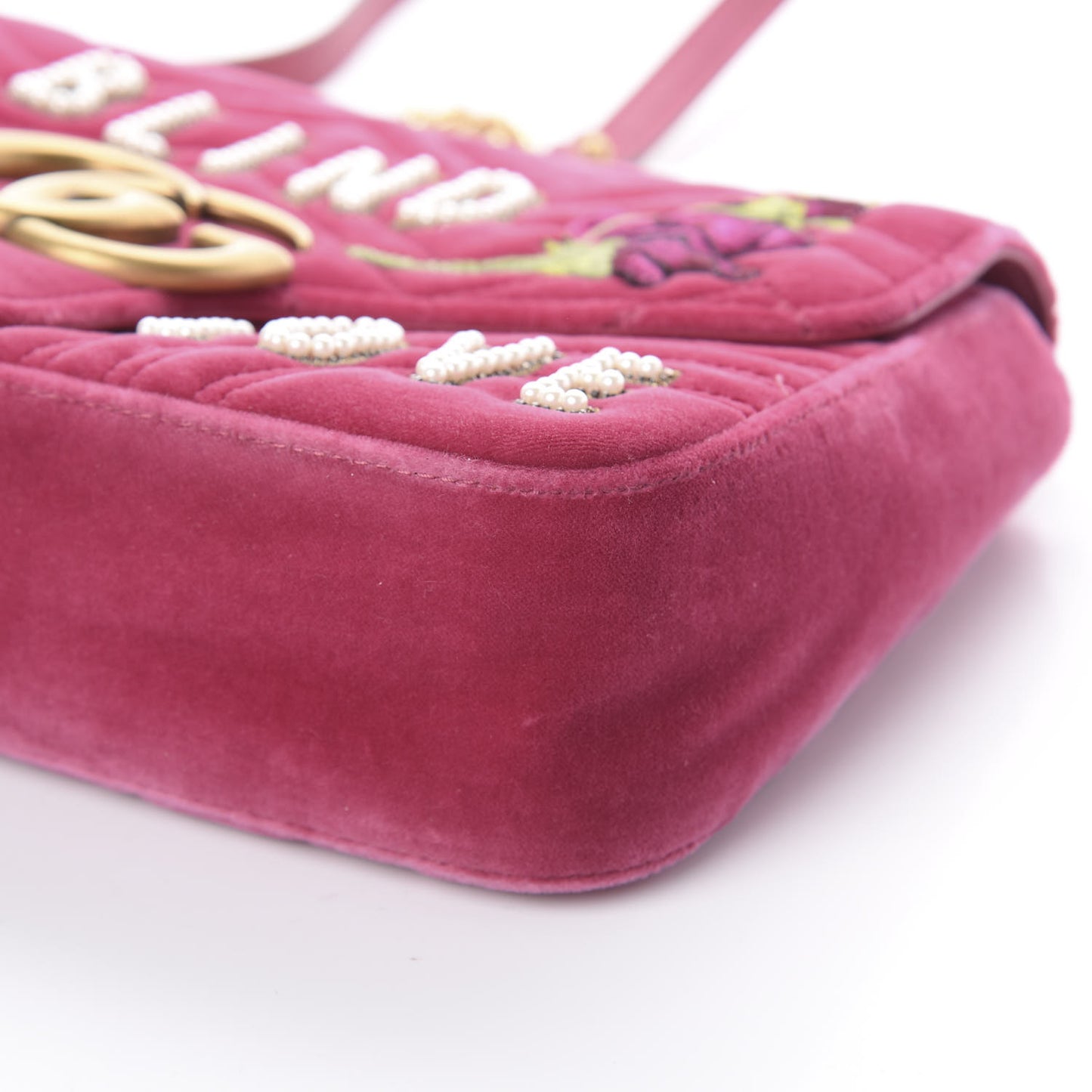 Velvet Matelasse Blind for Love Embroidered Medium GG Marmont Shoulder Bag Light Raspberry Rose Multicolor