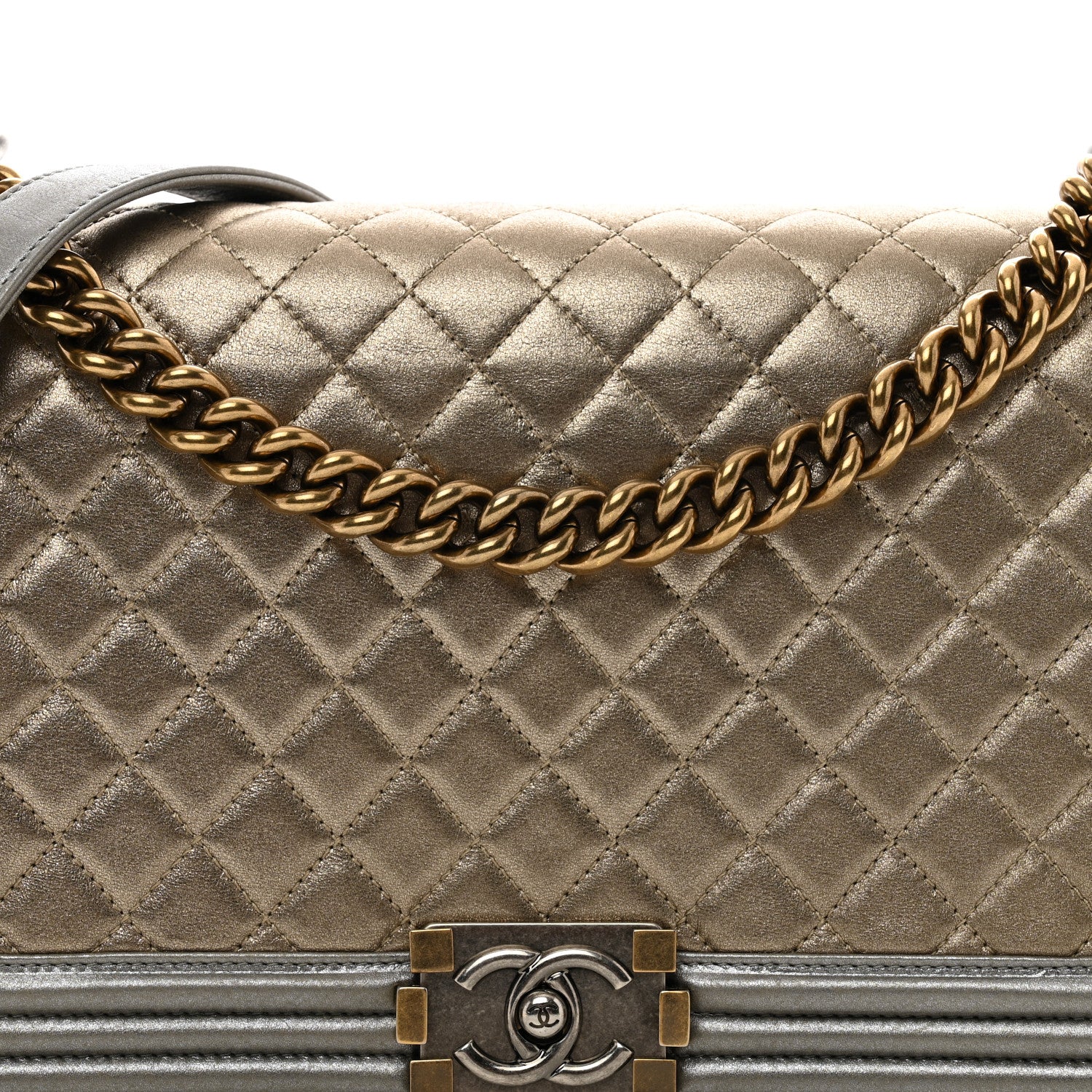 Chanel Metallic Calfskin Quilted New Medium Boy Flap Khaki 8 of 11