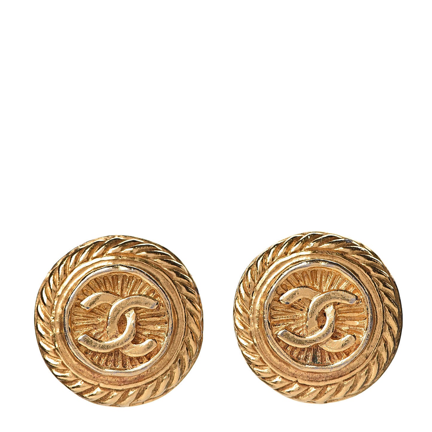 CC Button Clip On Earrings Gold