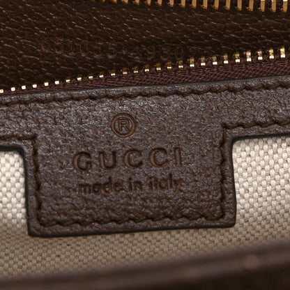Gucci Monogram Jumbo GG Textured Dollar Calfskin Web Small Ophidia Padlock Top Handle Bag Camel Ebony New Acero 6 of 11