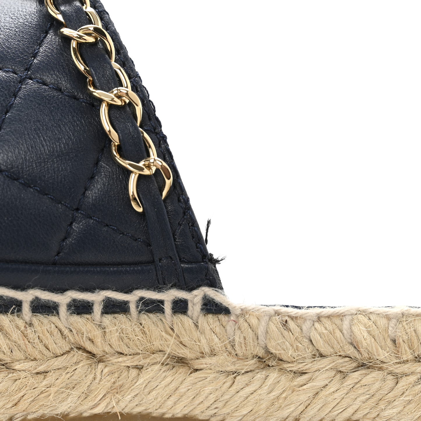 Lambskin Quilted CC Chain Espadrille Mules 38 Navy Black