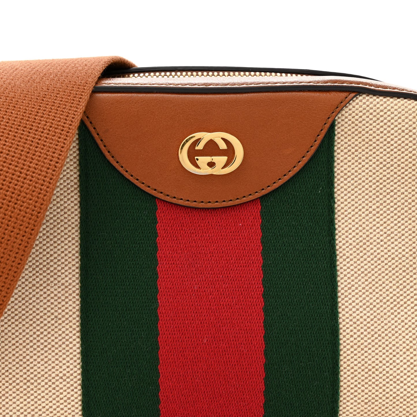 Vintage Canvas Web Shoulder Bag Sand Cuir
