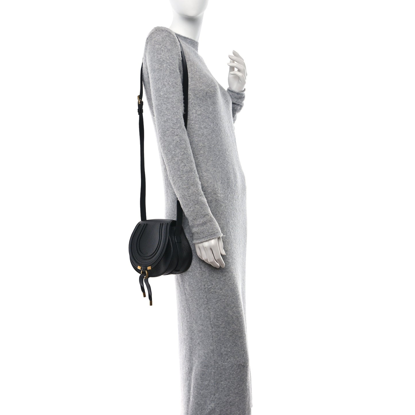 Grained Calfskin Small Marcie Saddle Bag Black