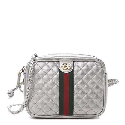 Gucci Laminated Nappa Web Trapuntata Mini GG Shoulder Bag Argento 1 of 11