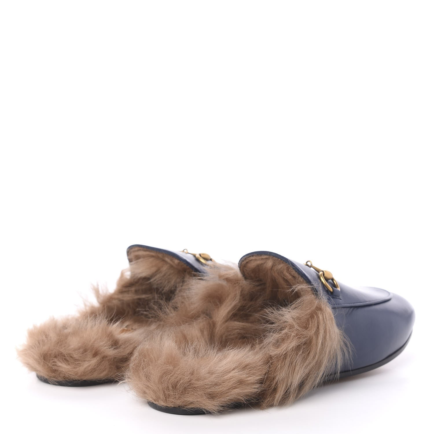 Gucci Malaga Kid Fur Womens Princetown Slippers 37 Blue Agata 4 of 8