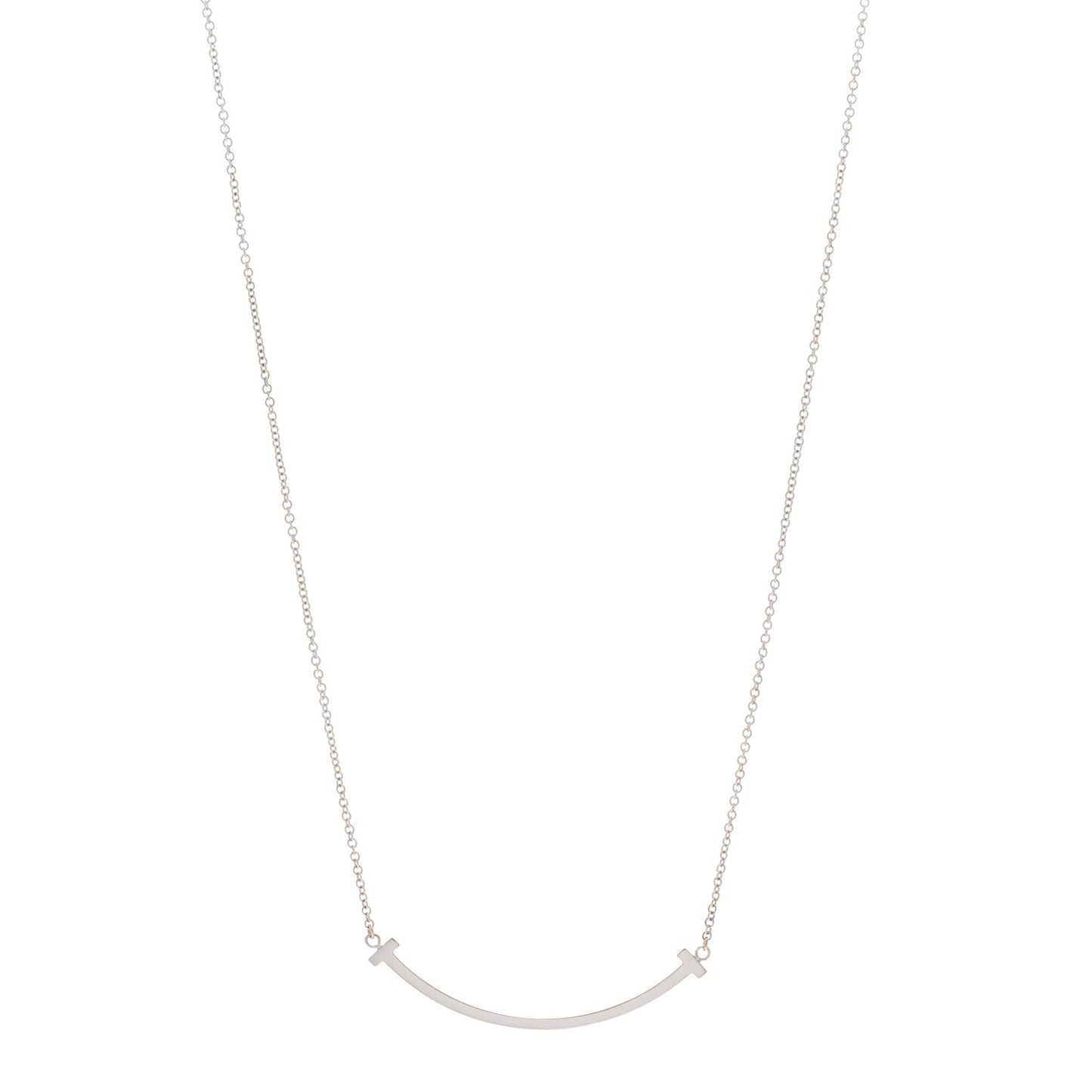 18K White Gold Small T Smile Pendant Necklace